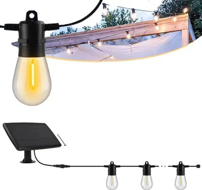 Obrázek produktu pro Solární světelný řetěz, délka 15 m, nerozbitné žárovky, vodotěsnost IP65, 15M 15 žárovek