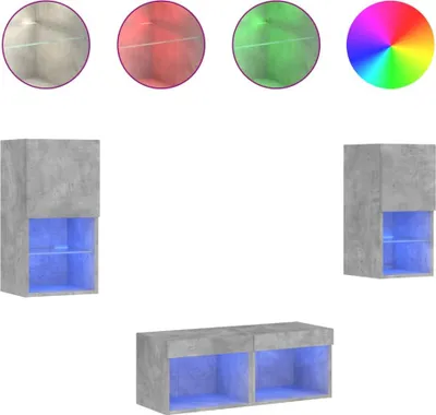 Produktbild von vidaXL 4-tlg. TV-Wohnwand mit LED-Leuchten Betongrau