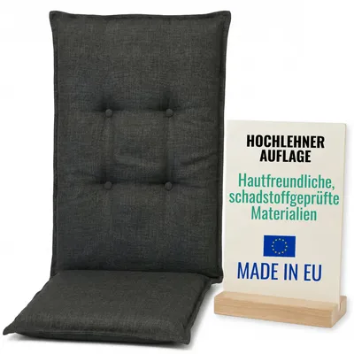 Produktbild von Pillows24 - Gartenstuhlauflagen aus 6 cm Dicker Schaum Vliesfüllung für Gartenmöbel [ 120 x 50 cm ] - Sitzkissen Outdoor - Grau