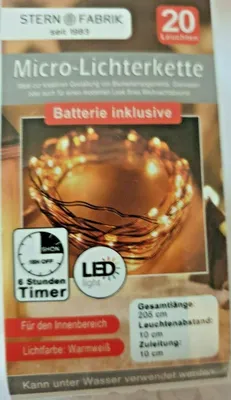 Produktbild von 20er Led Draht Lichterkette Timer 2m lang inklusive Knopfzelle CR2032 Batterie warmweiß