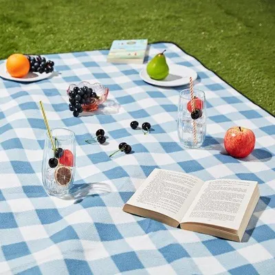 Produktbild von Famanu Picknickdecke Fleece 200 x 150 cm - Tragbar, Wasserfest, Karomuster
