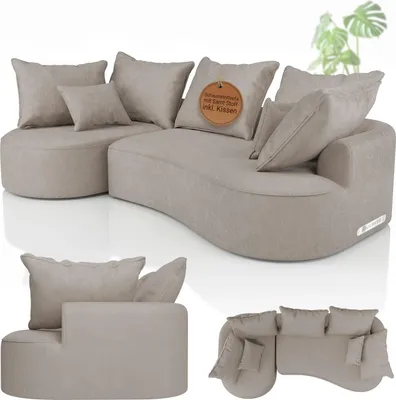 Produktbild von Juskys Sofa Tirano - modernes Samt Ecksofa, Beige Couch mit Ottomane links