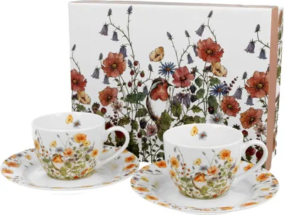 Image de DUO FLORAL Lot de 2 tasses à expresso 90 ml WILD BIRD avec soucoupes, New Bone China Porcelaine