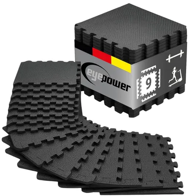 Produktbild von 9 Puzzlematten Bodenschutz Fitness - 30x30 Schwarz - Sport Bodenmatte Home Gym