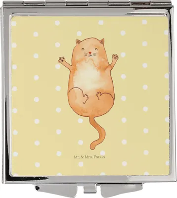 Produktbild von Mr. & Mrs. Panda Kosmetikspiegel Katze Umarmen - Gelb Pastell - Geschenk, Frauen Spiegel, Schminkspiegel, Cats, Liebe, Kleiner, Handspiegel, Niedlich, Klappbarer, Katzen