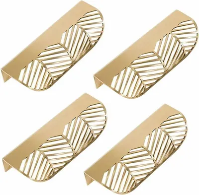 Produktbild von Blattförmiger Schubladengriff aus Messing, Möbeltürknauf, Schranktürgriff, Kleiderschrank, L117 (11,7 x 2,3 x 4,3 cm, 4 Stück L117)