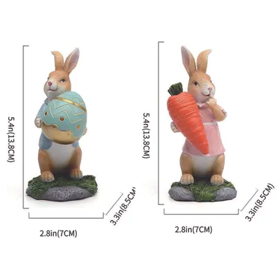 Zdjęcie produktu dla Figurki zajączków wielkanocnych z marchewką Śliczne figurki zajączków z żywicy Rękodzieło z żywicy Ozdoby Prezenty wielkanocne dla dzieci