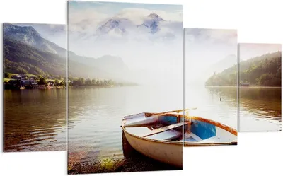Produktbild von Bild auf Leinwand - Leinwandbild - Berge See Boot - 160x90cm - Wand Bild - Wanddeko - Wandbilder - Leinwanddruck - Bilder - Kunstdruck - Wanddekoration - Leinwand bilder - Wandkunst - DL160x90-3927