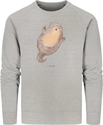 Produktbild von Mr. & Mrs. Panda Baumwoll Sweatshirt Otter Umarmen Größe XS - Heather Grey - Geschenk, Pullover, Pulli, Sweater, Optimistisch, Hallo, Bio-Pullover, Seeotter See