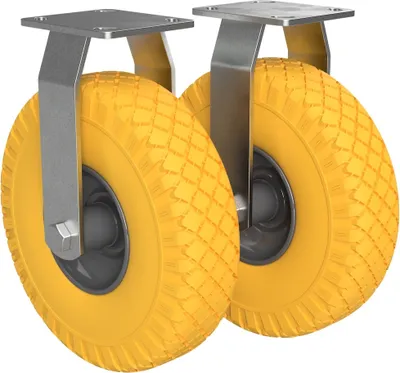 Immagine prodotto di 2 x Ruota fissa con ruota inPoliuretanoØ 260 mm 3.00-4 cuscinetto a sfere rullo di trasporto a prova di foratura, giallo/grigio