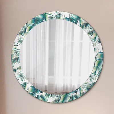 Produktbild von Modern Spiegel - Wandspiegel Design Wandmontage – Badspiegel mit Aufdruck - Rundspiegel - Blätter - Rund: Ø80cm