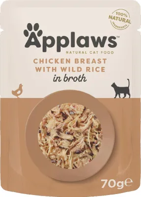 Produktbild von APPLAWS Hähnchenbrust mit Wildreis in Brühe - Nassfutter für Katzen - 24x70g