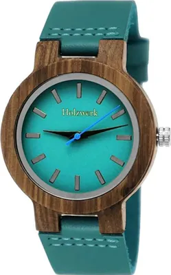 Produktbild von Holzwerk LIL KAHLA kleine Damen Holz Uhr mit Leder Armband, türkis blau & braun