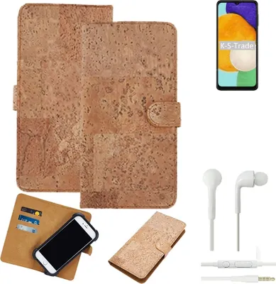 Produktbild von K-S-Trade Hülle kompatibel mit Samsung Galaxy A13 5G + in ear Kopfhörer Kork Handyhülle Cover  Schutzhülle TPU Case Bumper in Hellbraun, (1x)