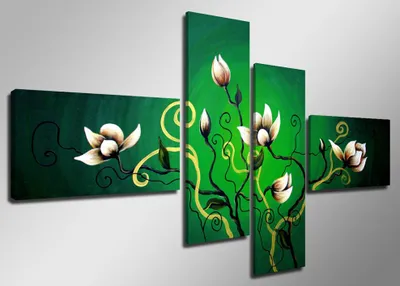 Produktbild von Visario Leinwandbild Magnolie 160x70 cm – 4-teilig, Bild Wandbild Kunstdruck, aufhängfertig, Echtholzrahmen, Zackenaufhänger, Art. 6512