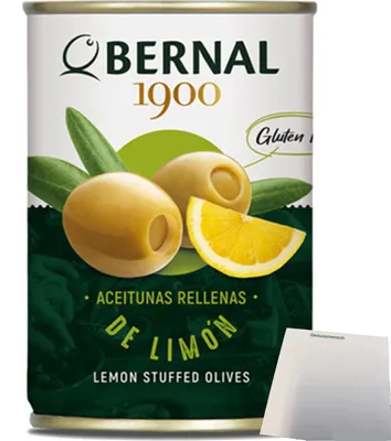 Produktbild von Bernal Aceitunas Rellenas De Limon, Oliven gefüllt mit Zitrone (292g Dose) + usy Block