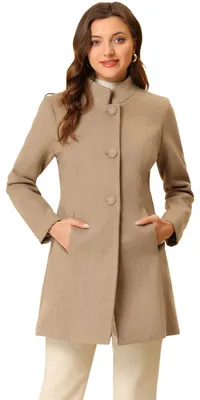 Produktbild von Allegra K Damen Wintermantel Mid-Long Stehkragen Einreiher Mantel Oberbekleidung