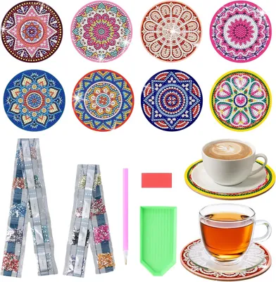 Produktbild von Aohyue 8 Untersetzer für Diamond Painting – Mandala – Bastelset für Erwachsene – Untersetzer für Diamond Painting für Kinder