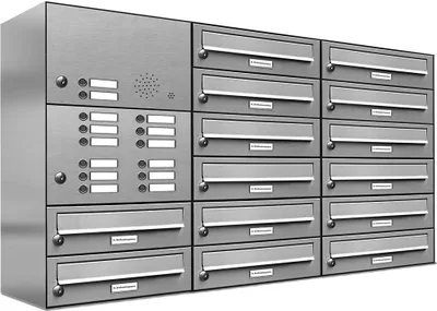 Produktbild von 14er Edelstahl Briefkastenanlage für Aufputz - Wandmontage Klingel