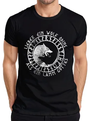 Obrázek produktu pro Dear Wolf of Odin as Lamb of God Nordic Runes Symbol Gothic Pánské tričko, černá, 3XL
