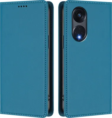 Produktbild von Handyhülle für Oppo Reno8 T 5G, Kunstleder Klapphülle Stoßfeste Magnetische Hülle mit Ständer Blau