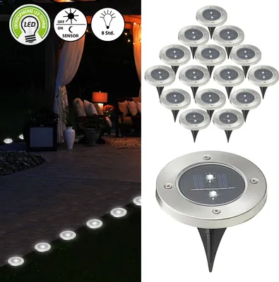 Produktbild von Wegleuchte Solar 16er Set Erdspieß Gartenleuchte Bodenlicht 2 LEDs Ø 12cm Edelstahl
