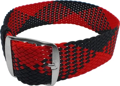 Produktbild von Minott Perlon Durchzugsband Textil rot/schwarz geflochten Dornschließe, Stegbreite:20mm, Schließe:Silbern