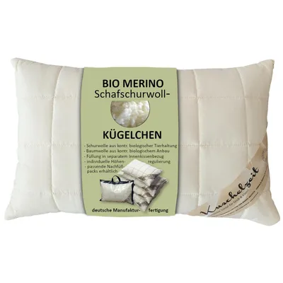 Produktbild von Bio Merino Kopfkissen mit Schafschurwollkugeln 40x60 cm Bezug kbA / Füllung kbT