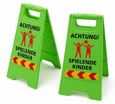 Zdjęcie produktu dla Tablica ostrzegawcza "Uwaga, bawiące się dzieci" - odblaskowa i składana