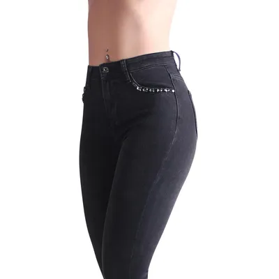 Produktbild von topschuhe24 3169 Damen Skinny Jeans Hose Glitzer, Farbe:Schwarz, Größe:40 EU