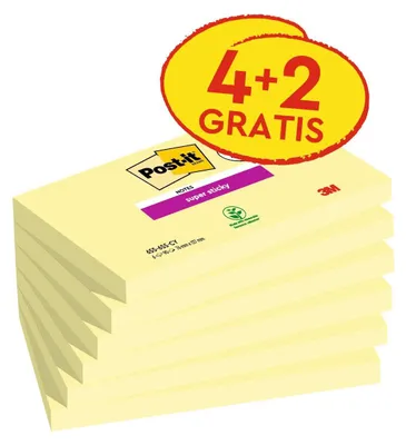 Produktbild von Post-it Super Sticky Notes Kanariengelb 6 Blöcke 90 Blatt 76x127mm Notizen