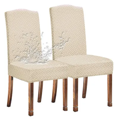 Obrázek produktu pro Potah na židle z voděodolného materiálu Jacquard, krémově bílá barva, 2 kusy