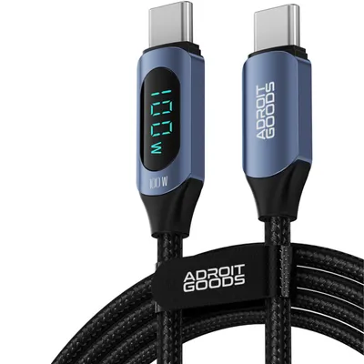 Zdjęcie produktu dla AdroitGoods 5a/100w Usb-C do Usb-C Kabel do ładowania/danych - Pd 100W - Kabel do szybkiego ładowania - Pleciony nylon 2 metry