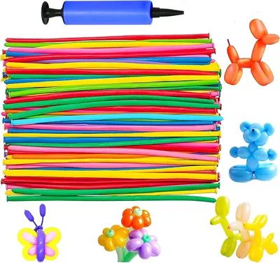 Produktbild von Modellierballons 100 Stück, Latex, bunt, inklusive Ballonpumpe, für Festdekoration