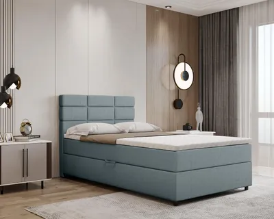 Produktbild von Boxspringbett 120x200, mit Bettkasten, Hellblau, Matratze und Topper, Einzelbett, REVE, Panda Möbel