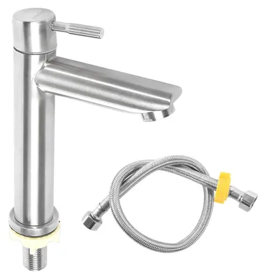 Obrázek produktu pro Baterie na studenou vodu pro hostovskou toaletu, nerezová baterie do koupelny, jednopáková baterie pro umyvadlo, baterie na studenou vodu s 60cm připojovacím hadicem, vhodná pro umyvadla v koupelně