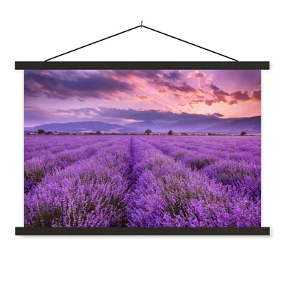 Produktbild von MuchoWow® Textilposter Lavendel - Lila - Blumen - Feld 120x80 cm mit schwarzem Rahmen - Wanddeko