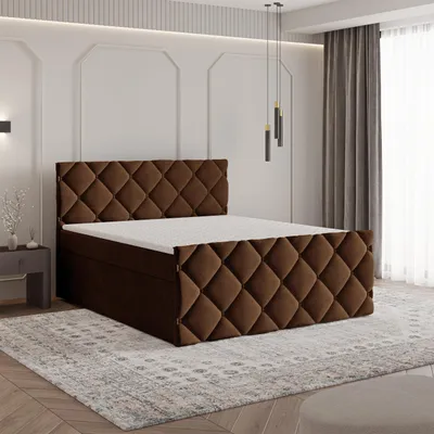 Produktbild von Masseno Boxspringbett ROVARI 180x200 cm Komplett-Set mit Bonell Matratze und Topper, Polsterbett mit Bettkästen -Braun, KRONOS 06