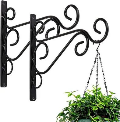 Productafbeelding van Haken voor ophanging aan de muur - Decoratieve haken - Voor het decoreren van de tuin - Roestbestendig staal - 2 stuks - Zwart