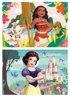 Image de 2 puzzles en bois disney princess : vaiana et blanche neige 2 x 50 pieces - dessin anime - educa - 19961