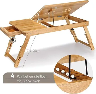 Produktbild von Famanu Laptop-Tisch für das Bett - Klappbare Frühstückstafel mit verstellbaren Beinen