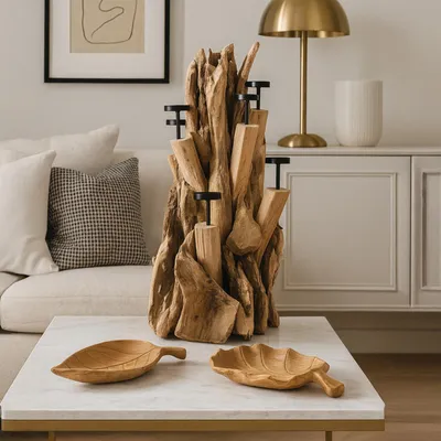 Zdjęcie produktu dla Świecznik z drewna tekowego duży 61 cm