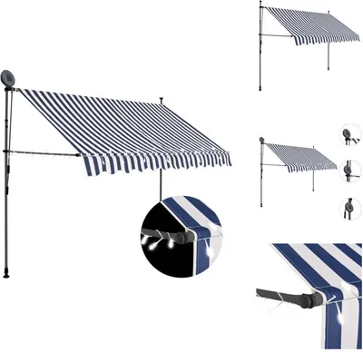 Zdjęcie produktu dla vidaXL Wysuwana markiza sterowana ręcznie z diodą LED 250 cm niebiesko-biała - Markizy