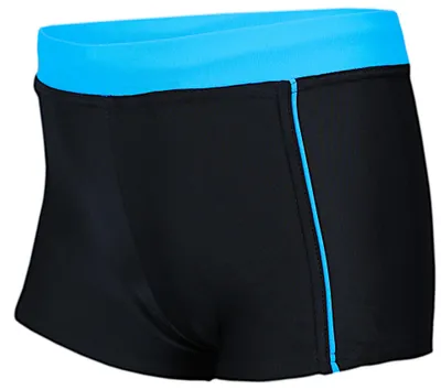 Produktbild von Aquarti Jungen Badehose Schwimmhose Seitliche Paspel Kinder Badeshorts, Farbe: 024 Schwarz / Blau, Größe: 140