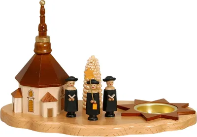 Produktbild von Teelichthalter mit Seiffener Kirche und Kurrende (13cm) von Dregeno Seiffen