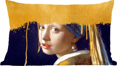 Produktbild von MuchoWow® Zierkissen Sofakissen Wohnzimmer Dekokissen 50x30 cm Mädchen mit einem Perlenohrring - Gold - Vermeer - Wohnzimmerdekoration - Polster mit Photo
