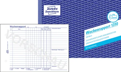 Produktbild von Avery Zweckform 1310, Wochenrapport, A5 quer, mit Blaupapier, 100 Blatt