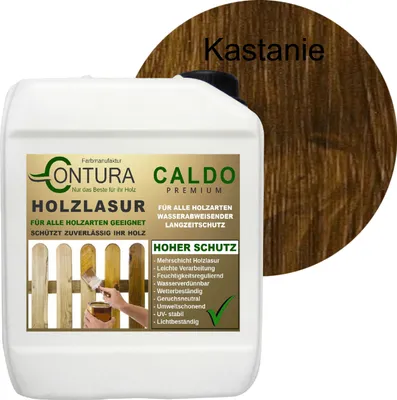 Produktbild von 2,5Liter  - Holzlasur Dickschichtlasur Set + Pinsel 2in1 Dauerschutzlasur Holzschutz Lasur - 09 Kastanie