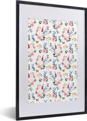 Produktbild von MuchoWow® MuchoWow® Gerahmtes Poster Blumen - Schmetterling - Pastell 40x60 cm - Poster mit zchwarzem Bilderrahmen - Poster in Rahmen