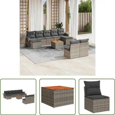Produktbild von The Living Store 10-tlg. Garten-Sofagarnitur mit Kissen Grau Poly Rattan